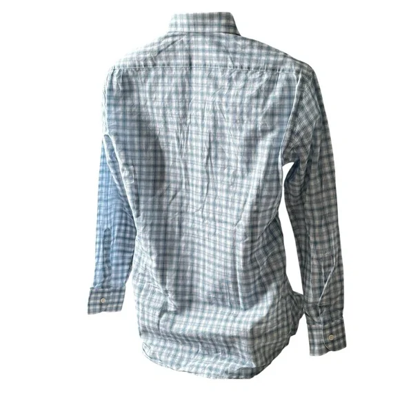 Ermenegildo Zegna Cotton Linen Check Shirt Blue White Small 14.5 - Picture 7 of 13